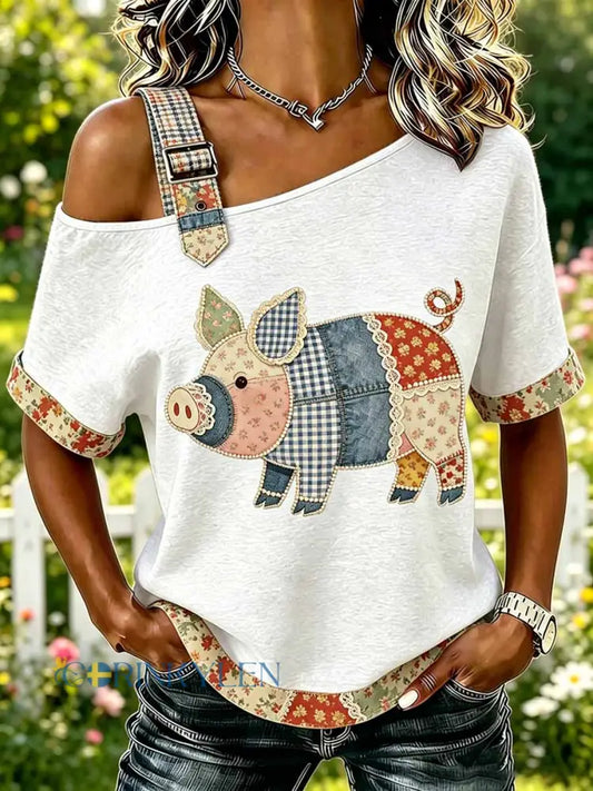 Kvinnas mode Casual gris mönster Skriv ut T-shirt - som bild / S
