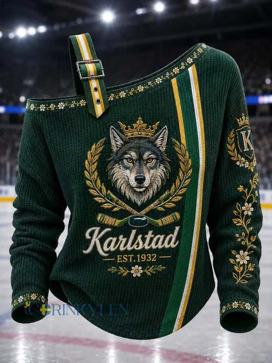 Kvinnlig Grönvitt Hockeyarv-vintagetröja med avslappnad off-shoulder-print - A / S