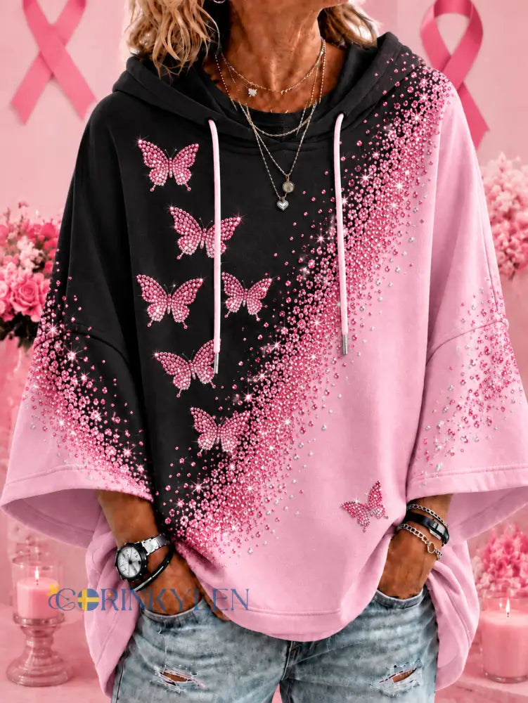 Kvinnlig långärmad hoodie mot bröstcancer - runk / S