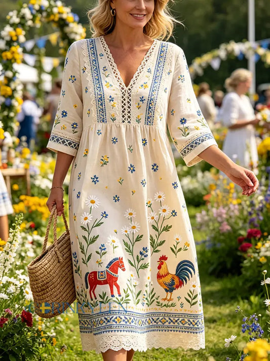 Kvinnlig ledig klänning med tryck på temat midsommarfest - A / S