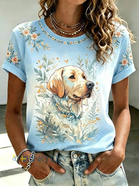 Kvinnlig ledig t-shirt med djur- och blommönster - A / S