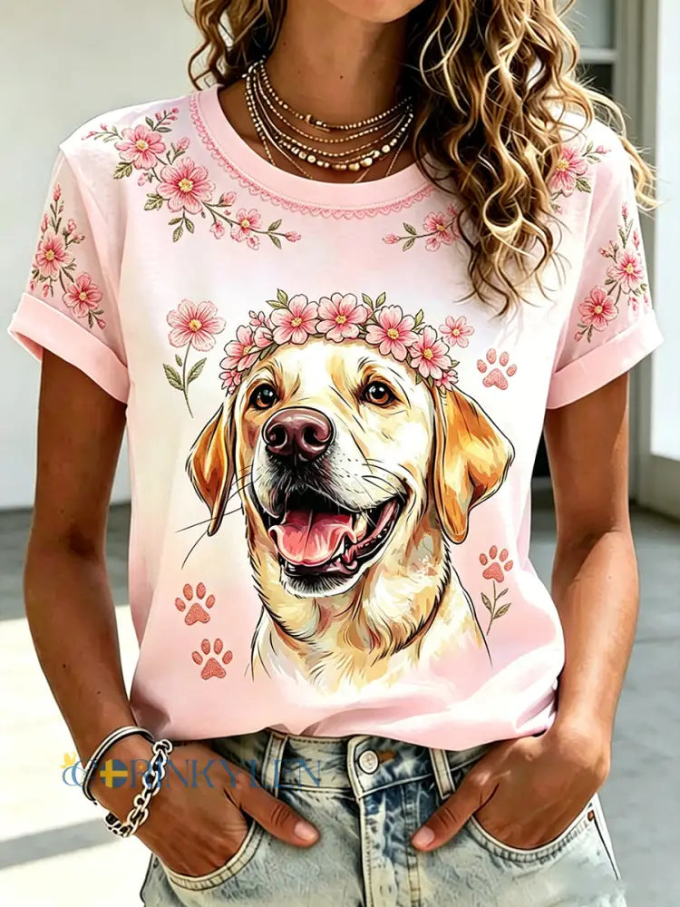 Kvinnlig ledig t-shirt med djur- och blommönster - A / S