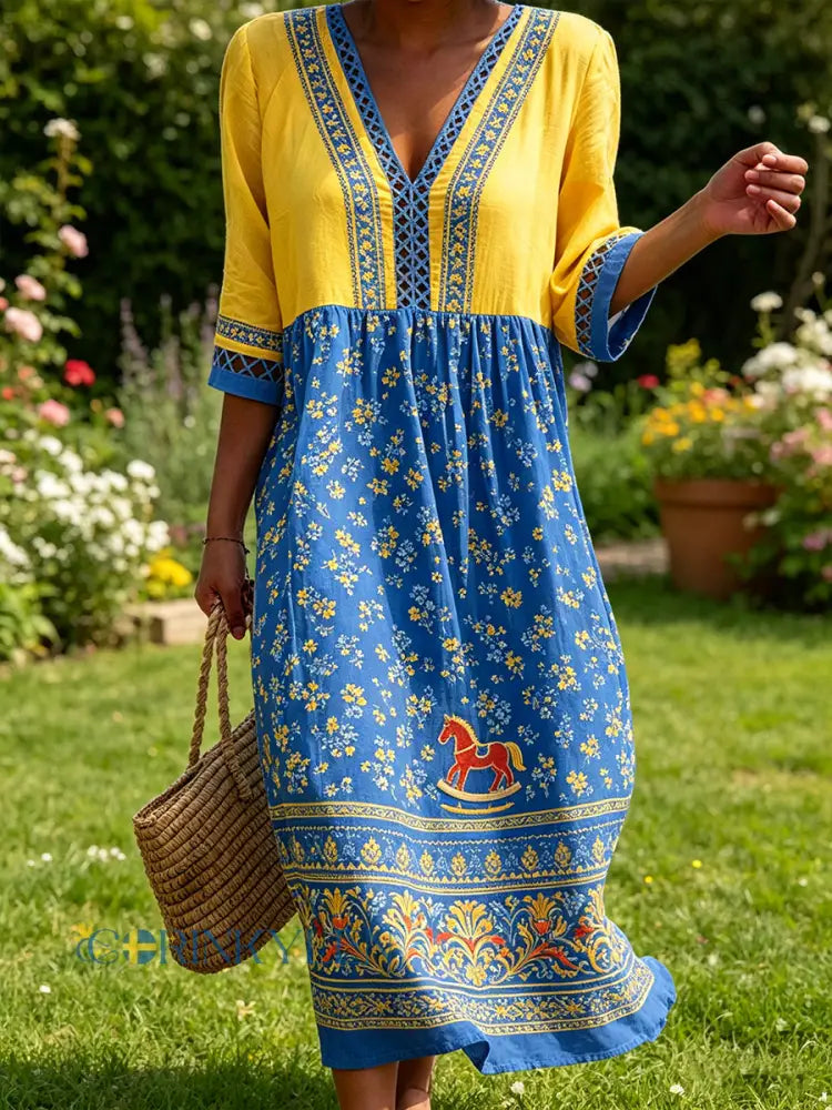 Kvinnlig midsommarklänning med blommönster för vardagsbruk - A / S