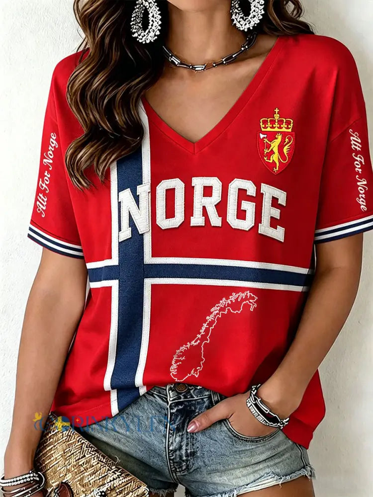 Kvinnlig Norge-T-shirt - röd / S