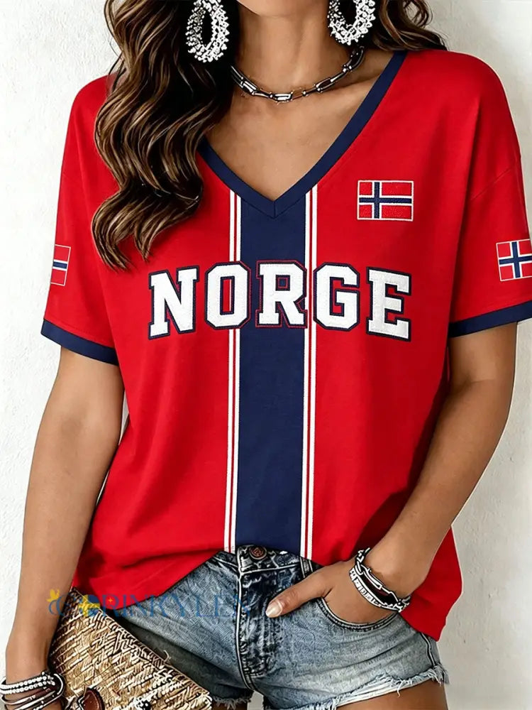 Kvinnlig Norge-T-shirt - som bild / S