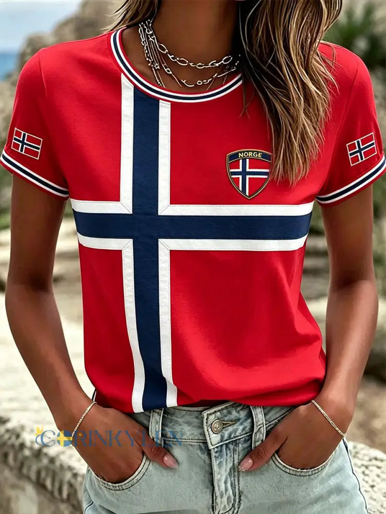 Kvinnlig Norge-T-shirt - som bild / S