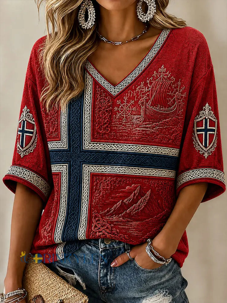 Kvinnlig norsk vikinganda avslappnad t-shirt - som bild / S