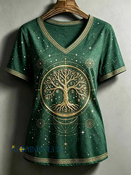 Kvinnlig vintage T-shirt med Livets träd och stjärntecken - som bild / S