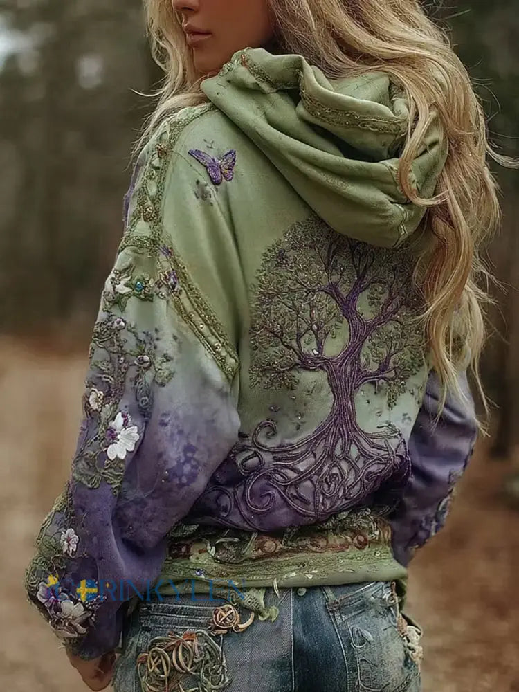 Kvinnlig vintage-vikingjacka med blommönster avslappnad stil - A / S