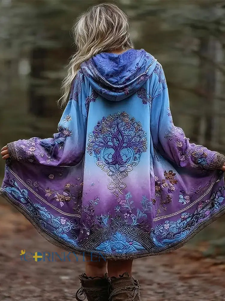 Kvinnlig vintage-vikingjacka med blommönster avslappnad stil - A / S