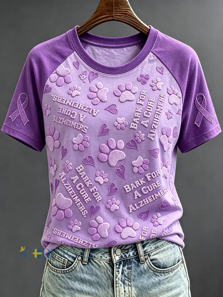Kvinnor Alzheimer tassar lila band Print Round hals Kort ärm T-shirt - mörkt / S