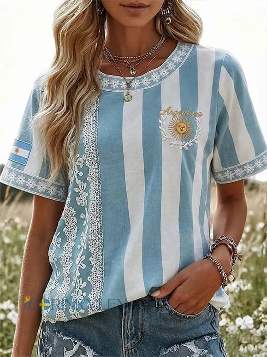 Kvinnor Argentina Fotboll Short-ärmad T-shirt - skyblåa / S