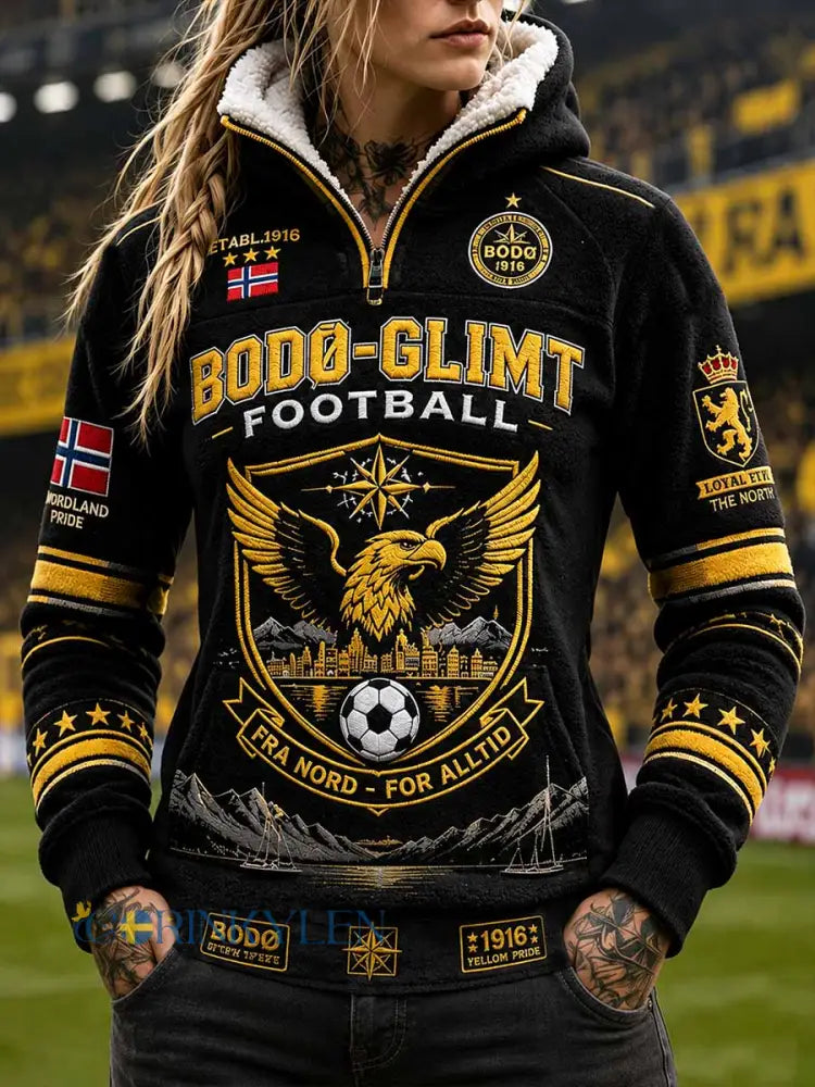 Kvinnor Bodø Glimt fotboll tryckt Hoodie Lag - som bild / S