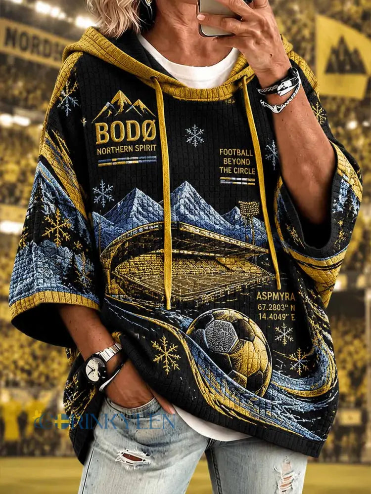 Kvinnor Bodø Glimt Team mönster tryckt lösa Fit Short Sweatshirt - som bild / S