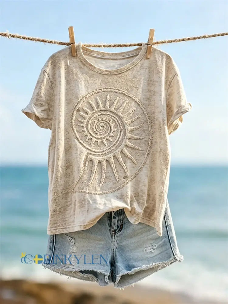 Kvinnor Conch Beach Sands Konst Skriv ut kortärmad T-shirt - sand / S