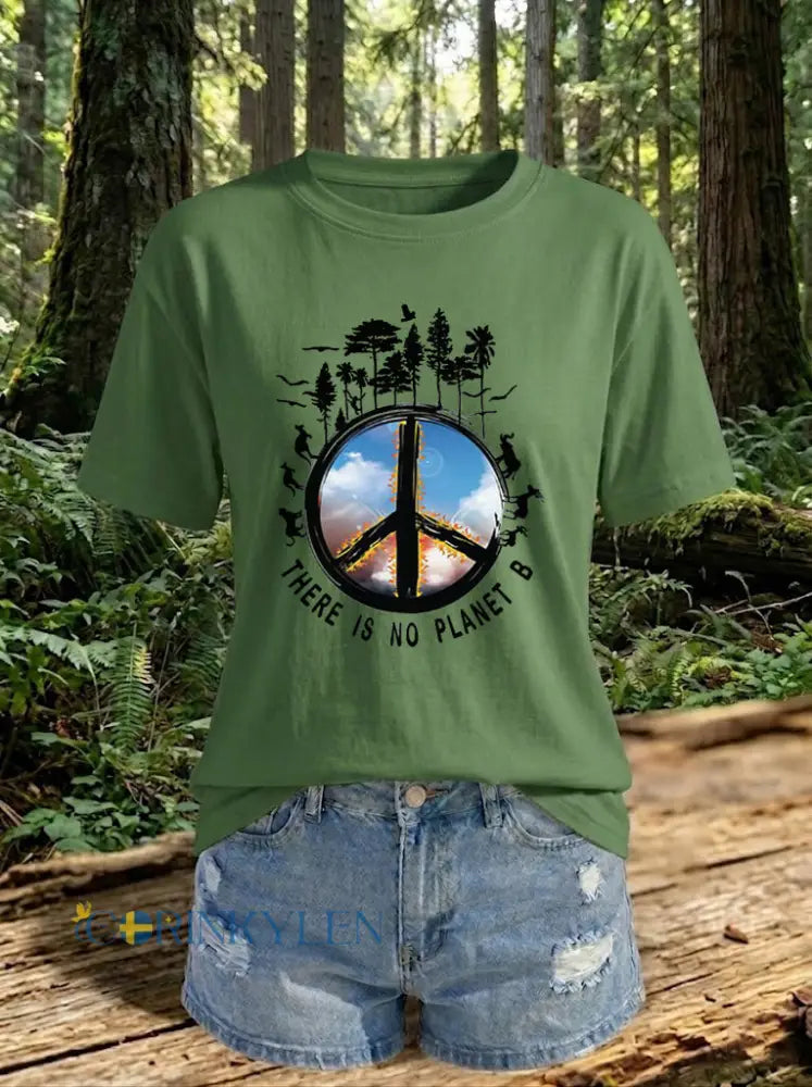 Kvinnor finns ingen planet B tryckt T-shirt - armé grön / S