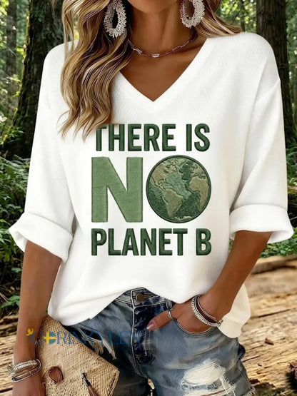Kvinnor finns ingen planet B tryckt våffel T-shirt - vit / S