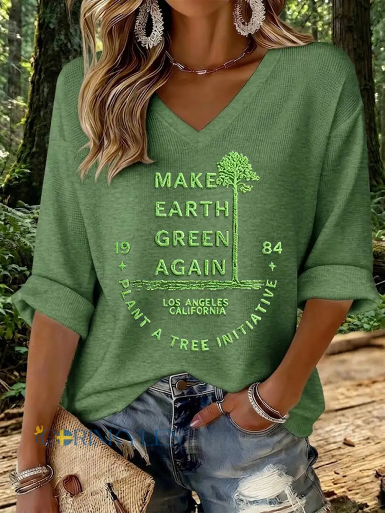 Kvinnor göra jorden grön igen Våffle T-shirt - grönt / S