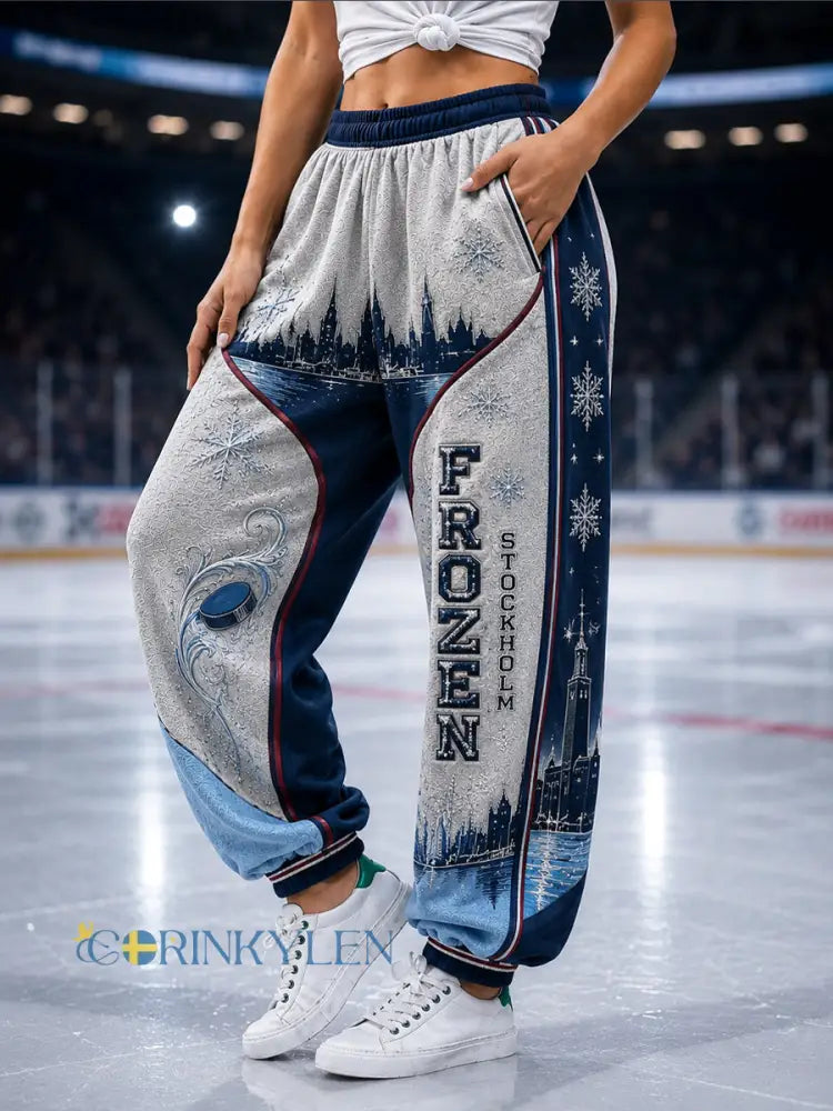 Kvinnor Retro Djurgården Hockey Classic Casual Byxor - som bild / S