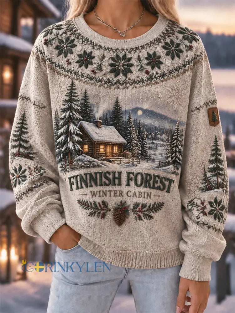 Kvinnor Retro Joulu Finska Jul Långärm Crewneck Sweatshirt - Aprikot / S