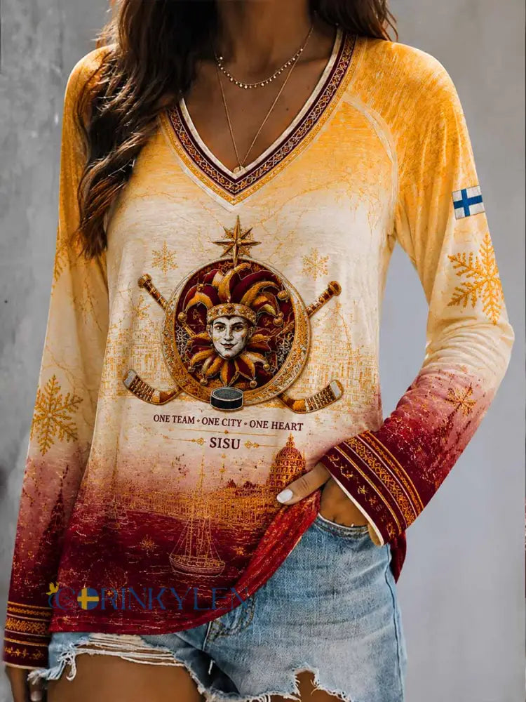Kvinnor Retro Vinter Ice Hockey Print Sweatshirt - som bild / S