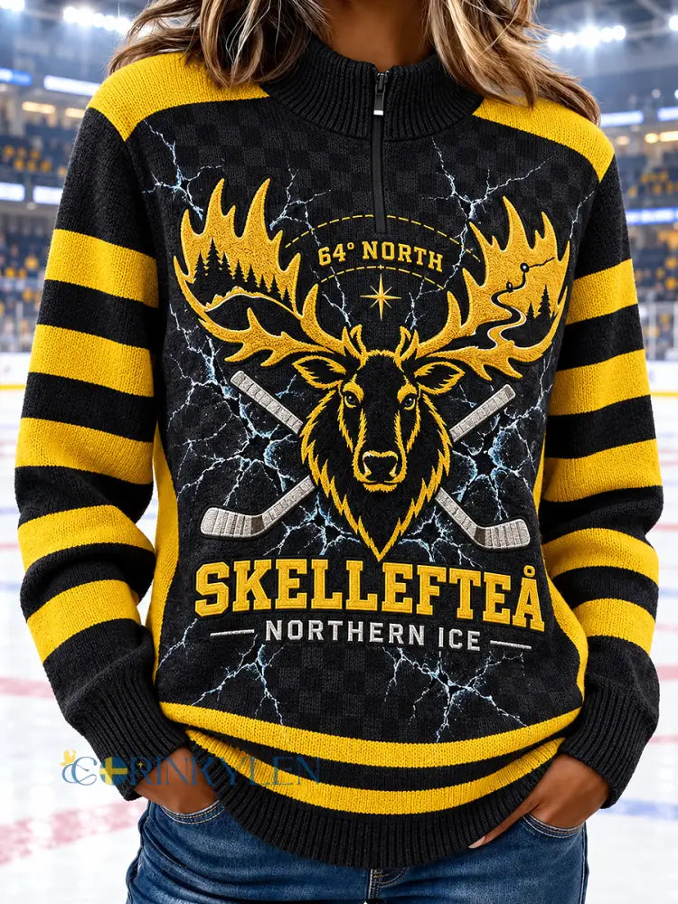 Kvinnor Skellefteå AIK Tryckt halv Zip tröjar - svart- gul / S