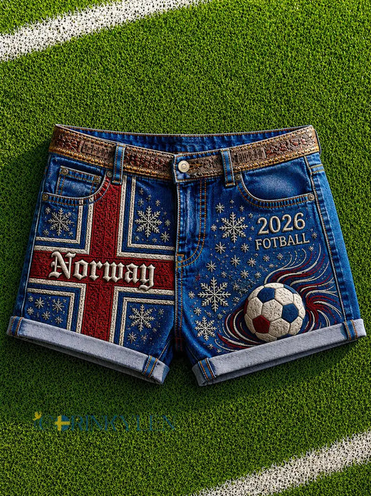 Kvinnors 2026 Norge fotboll Print Casual Shorts - som bild / S