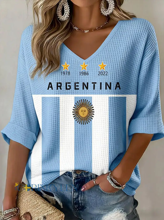 Kvinnors argentinska fotboll Våffle T-shirt - ljusblåa / S