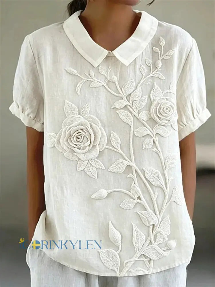 Kvinnors blomsterkonst Skriv ut Casual T-shirt - vitt / S