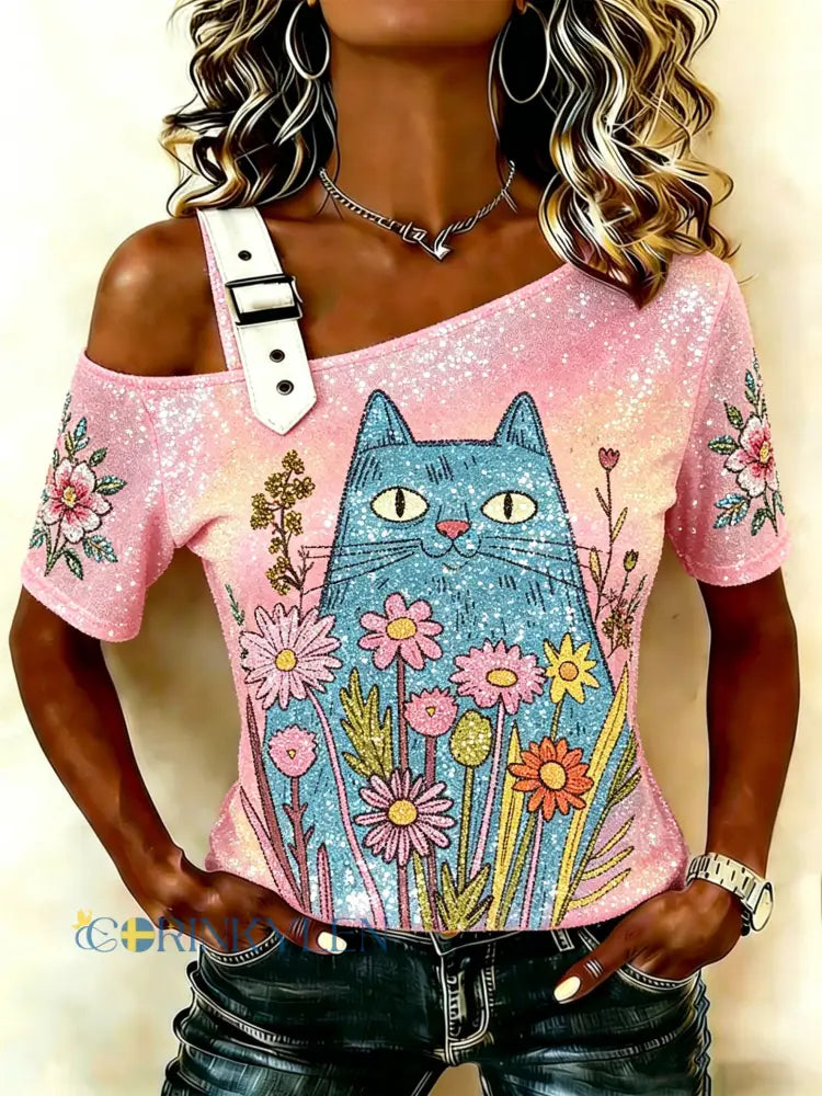 Kvinnors Casual Strappy Off-Shoulder topp med djur konst print - A / S