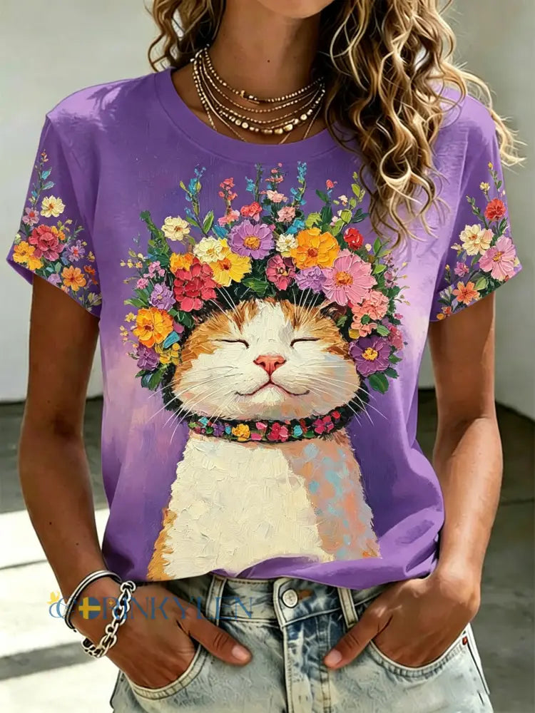 Kvinnors Casual T-shirt med djur konst print - A / S