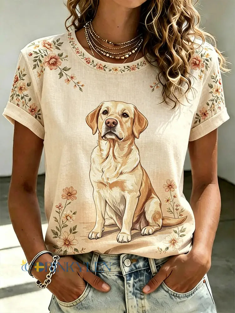 Kvinnors Casual T-shirt med djur och blomstertryck - A / S