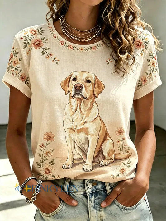 Kvinnors Casual T-shirt med djur och blomstertryck - A / S