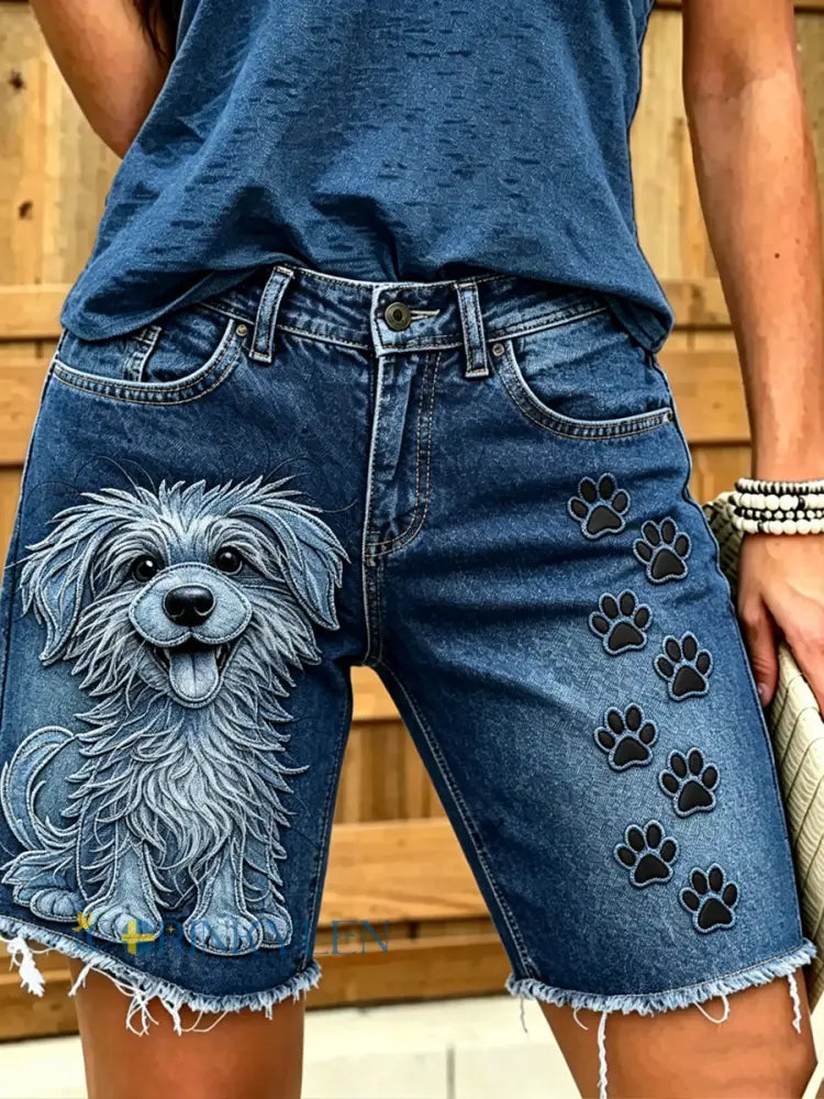 Kvinnors djur konst Tryckta Short Jeans - blå / S