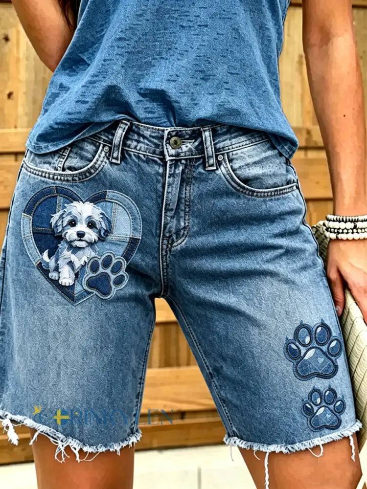 Kvinnors djur konst Tryckta Short Jeans - blå / S
