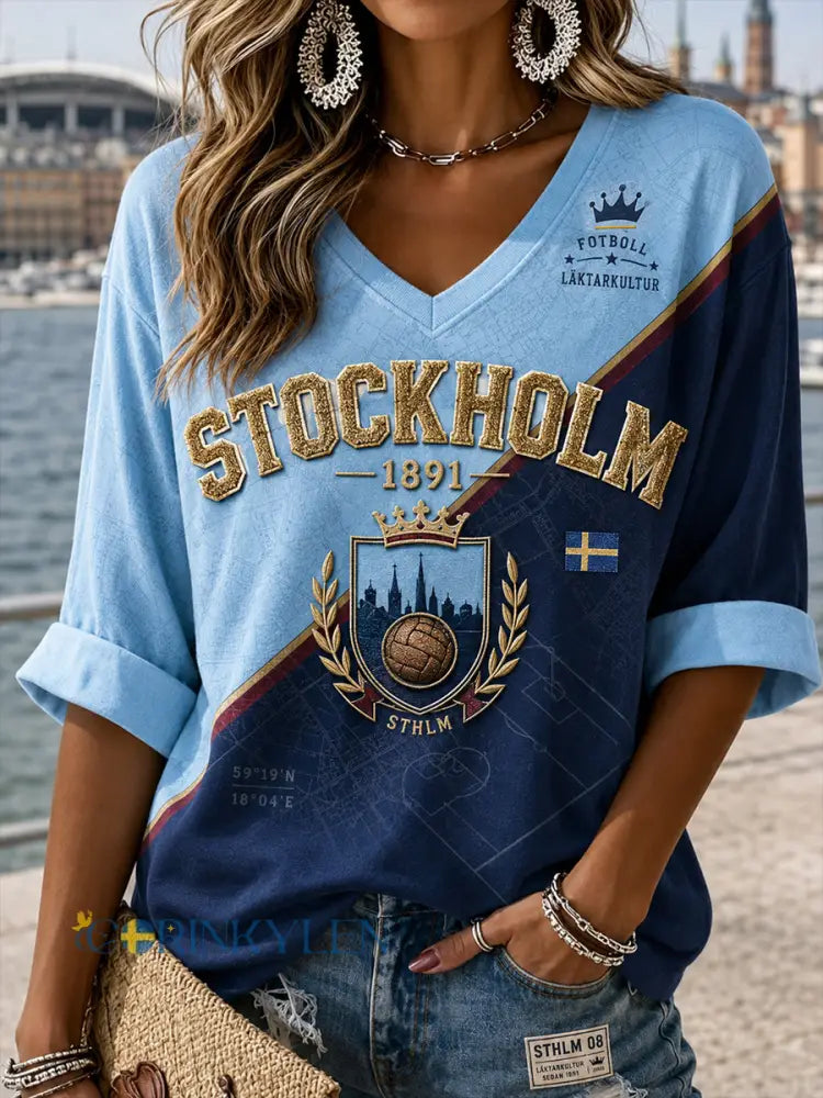 Kvinnors Djurgårdens Om Sverige Mönster Lin V-Hack Skjorta - A / S