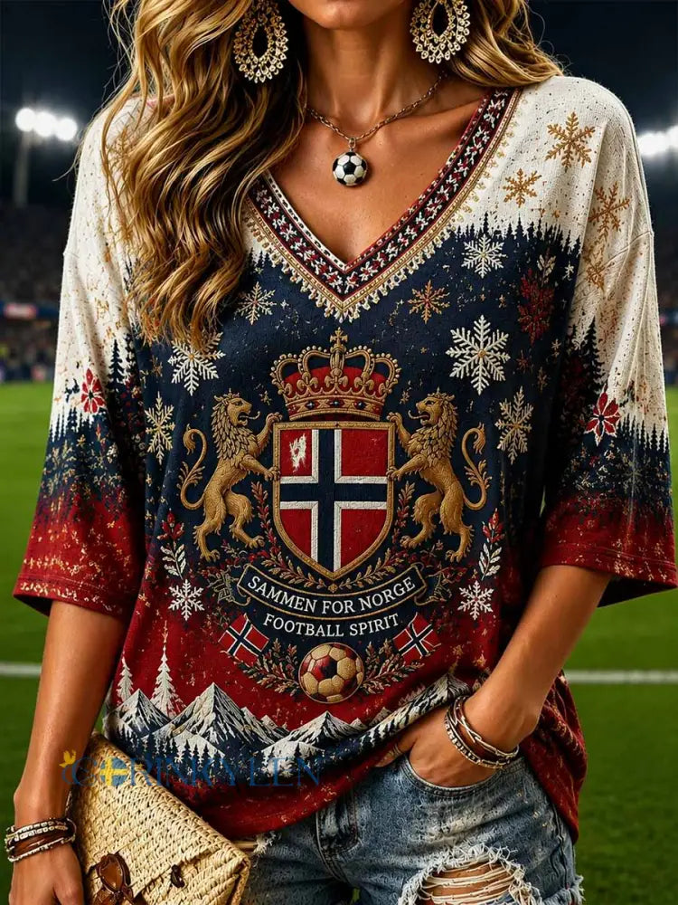 Kvinnors fotboll lag tryckt T-shirt - som bild / S