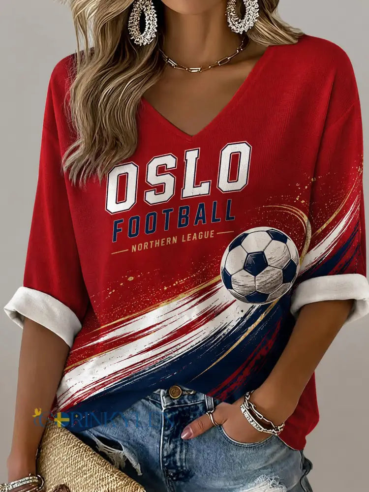 Kvinnors fotboll match hejar konst Print V-hals topp - A / S