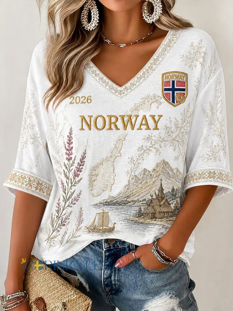 Kvinnors fotboll Print Casual T-shirt - vitt / S