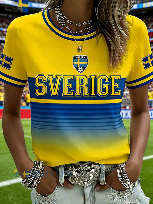 Kvinnors fotboll-tema färgblockade print besättning hals T-shirt - A / S