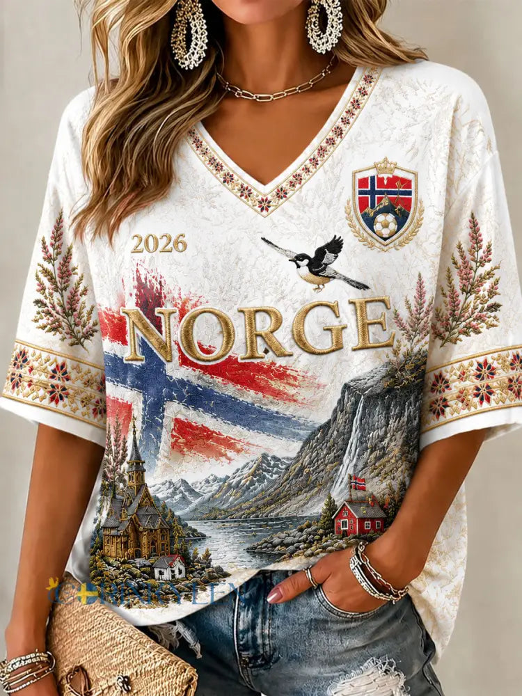 Kvinnors fotboll tryckt Casual T-shirt - som bild / S
