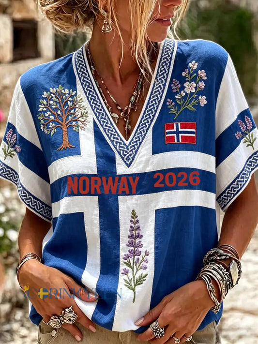 Kvinnors fotbollsmatch hejar konst Print V-Neck Topp - A / S