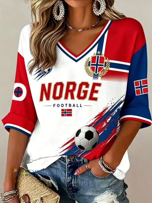 Kvinnors fotbollsmatch konst Print V-Nek - A / S