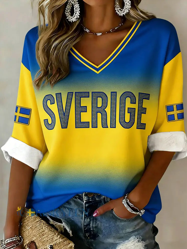 Kvinnors gradient Print V-hals topp - A / S