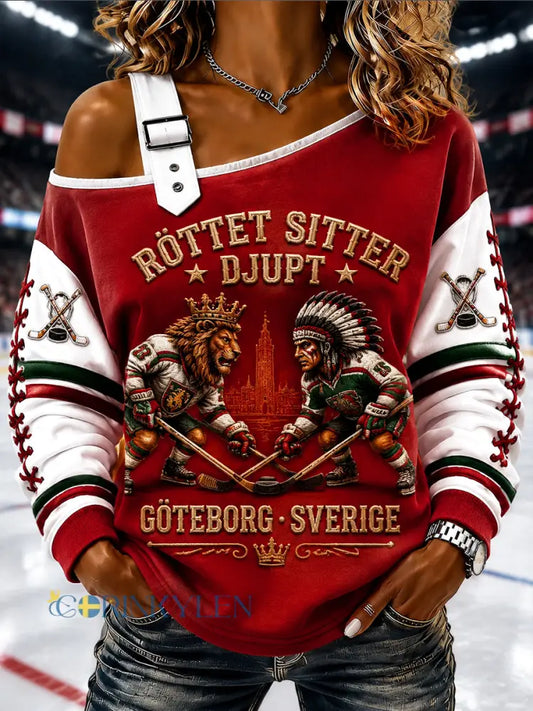 Kvinnors hockey i Göteborg Off-the-Sholder Casual Pullovere - som bild / S