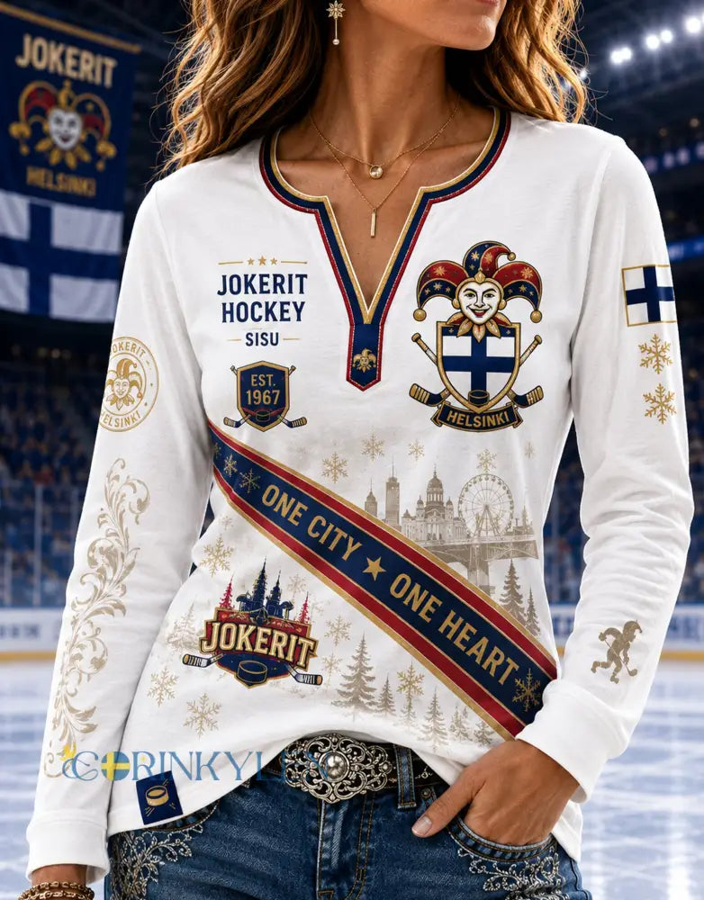 Kvinnors Hockey Jokerit Långärm V-Hack T-shirt - A / S