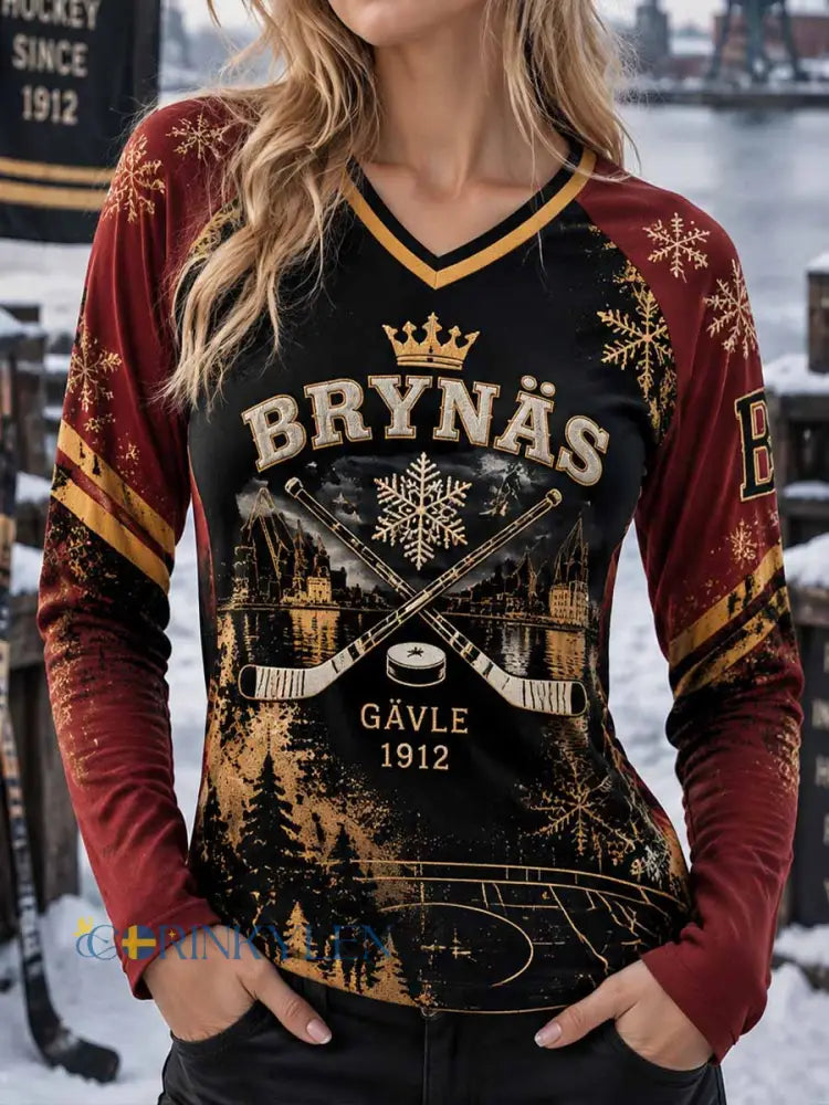 Kvinnors ishockeyklubb mönster tryckt tröj - som bild / S