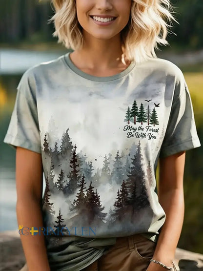 Kvinnors kan skogen vara med du tryckt Casual T-shirt - grå / S