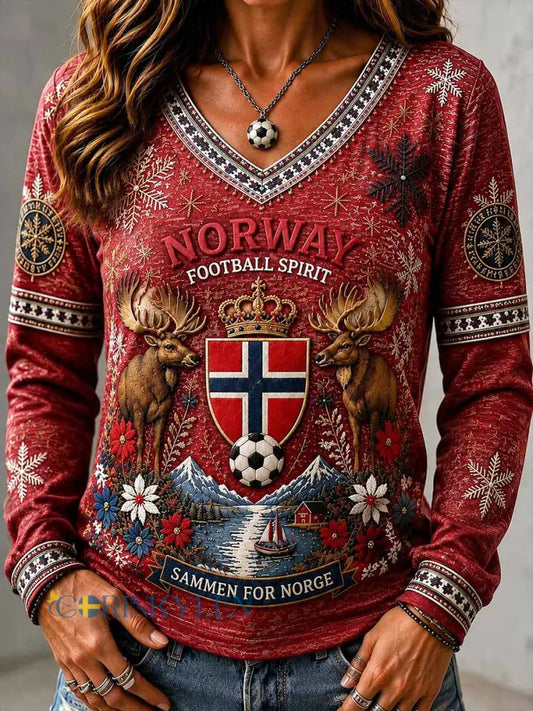 Kvinnors lag fotboll Print Lång ärm Sweatshirt - som bild / S