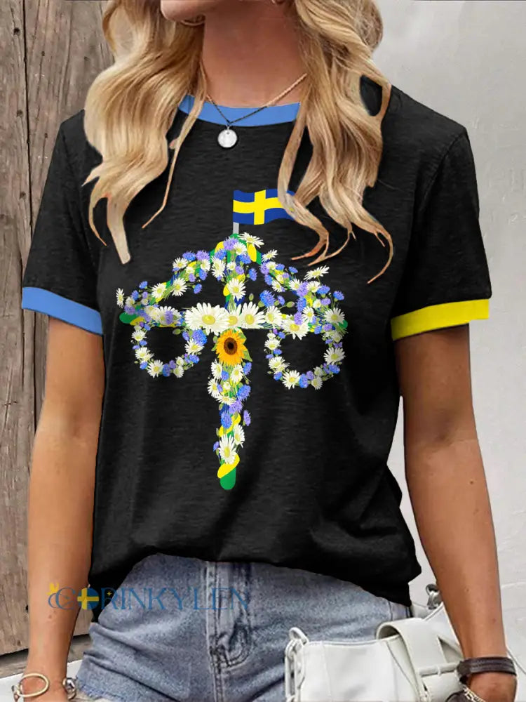 Kvinnors midsommar majpole T-shirt - svart / S